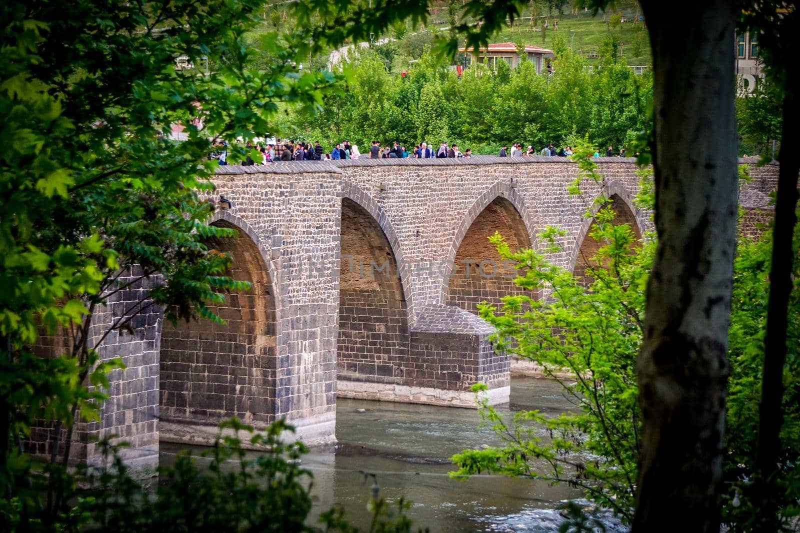 8 May 2022 Diyarbakir Turkey. Ten eyed ongozlu bridge on Dicle river in Diyarbakir