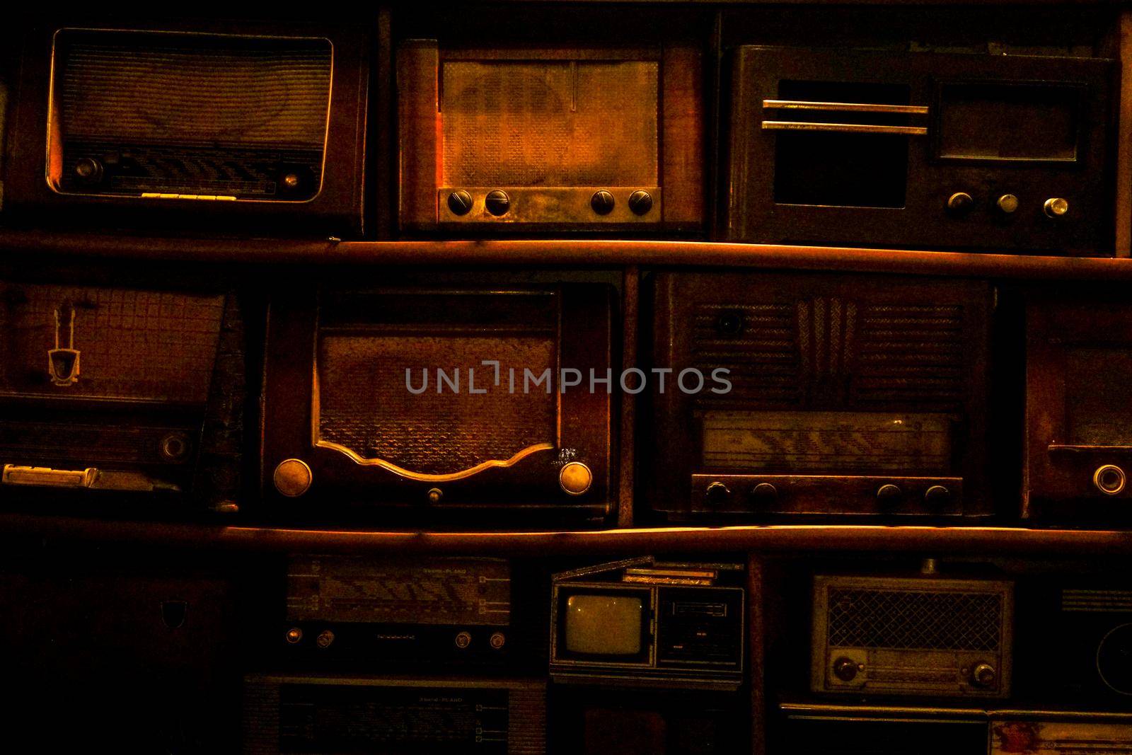 Stacked old radios background