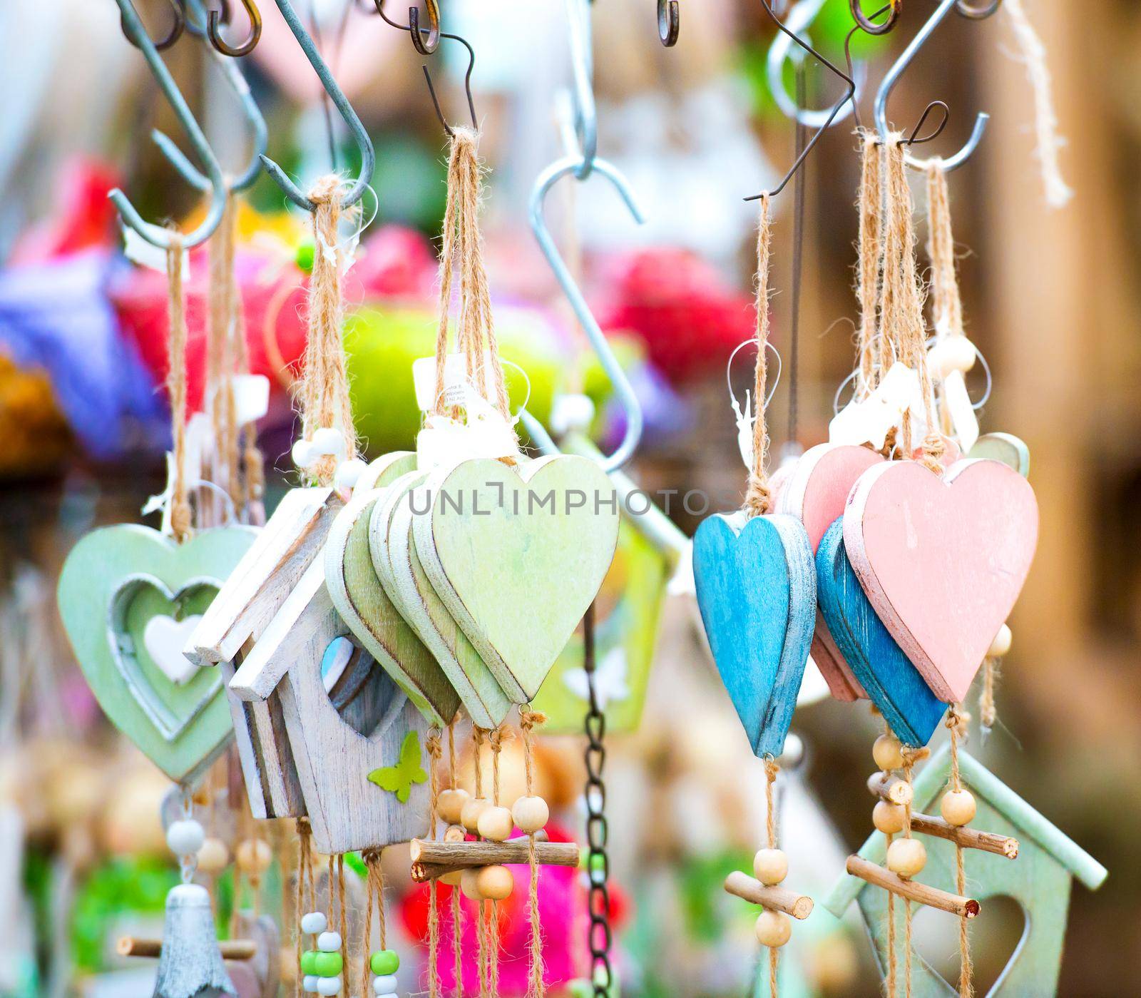 beautiful wooden hearts on strings