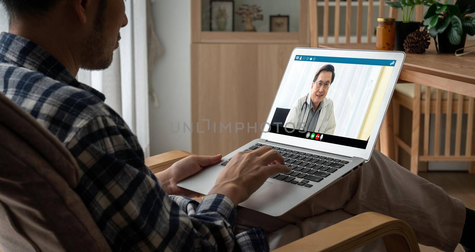 Doctor video call online by modish telemedicine software application for virtual meeting with patient