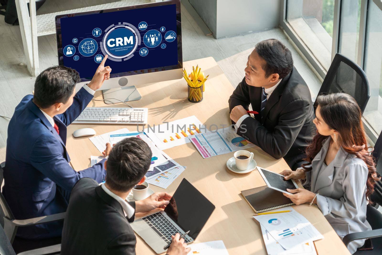 Customer relationship management system on modish computer for CRM business and enterprise