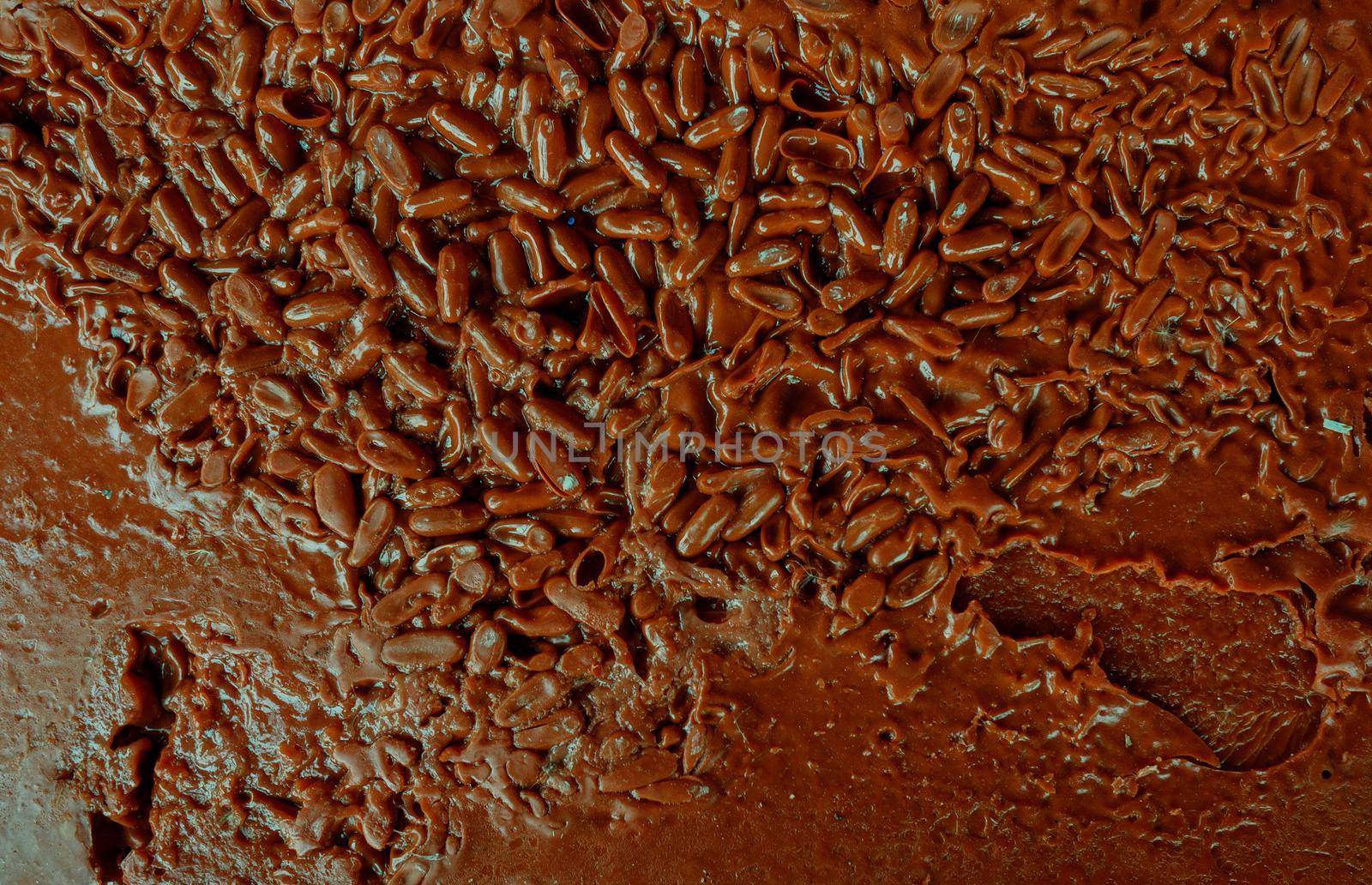 Abstract texture from gelatin capsules. Medicine, healthcare or pharmacy concept. Waste production of gelatin capsules close-up.