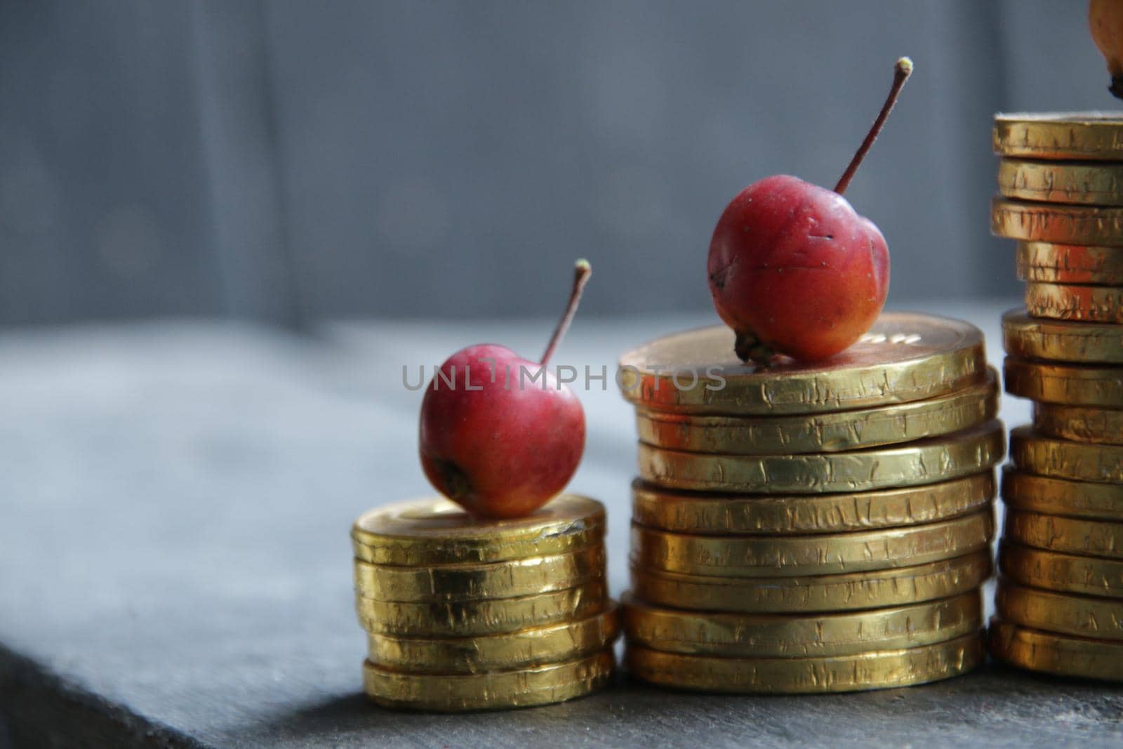 Business growth concept, diagram with golden coins money by Markgraf