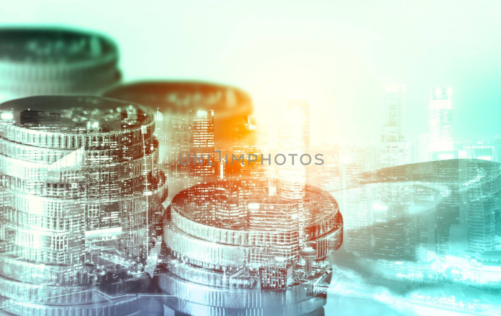 Finance and money technology background concept of business prosperity and asset management . Creative graphic show economy and financial growth by investment in valuable asset to gain wealth profit .