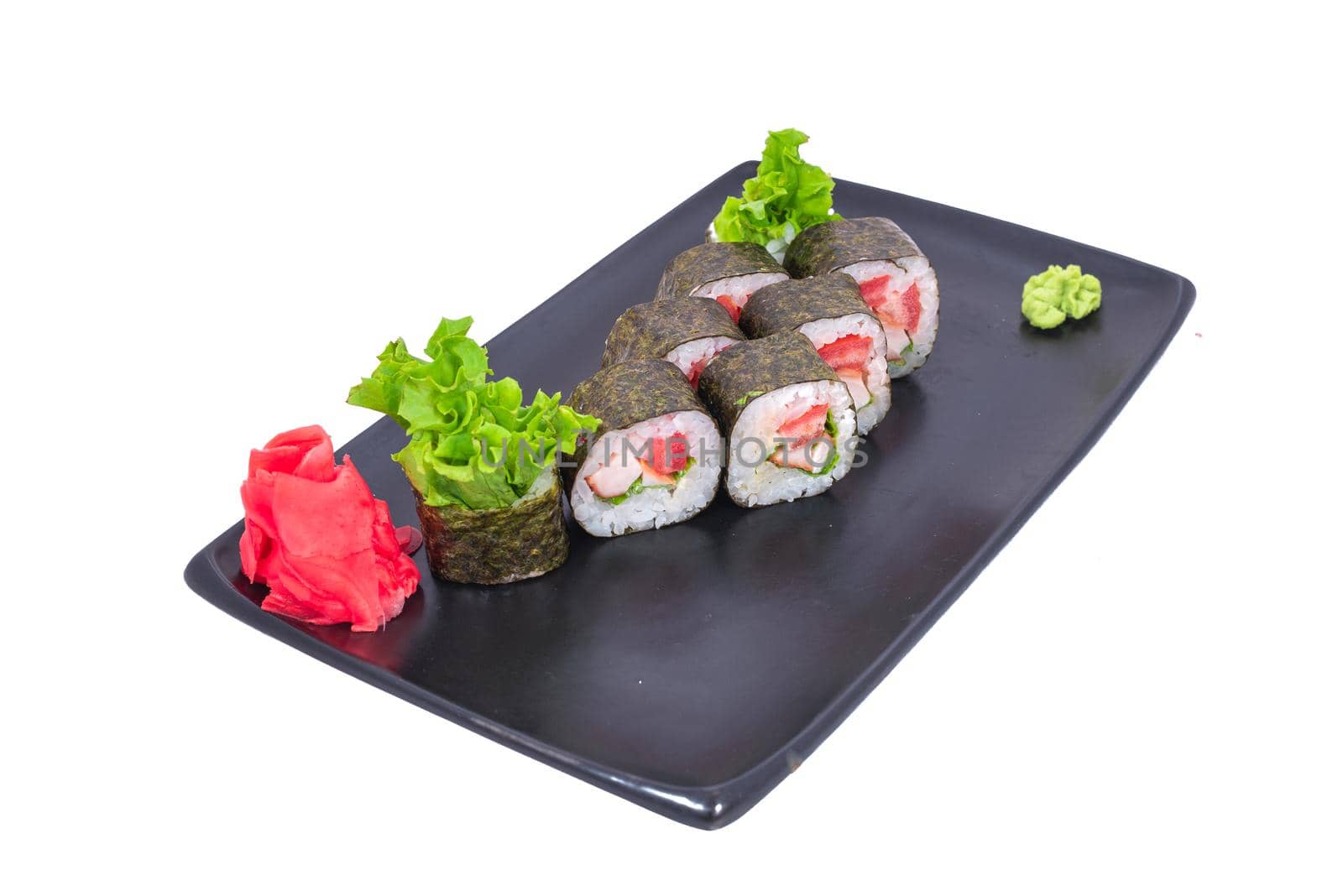 Japanese Cuisine - Sushi Roll with Shrimps and Conger, Avocado, Tobiko and Cheese. sushi rolls tempura,japanese food style