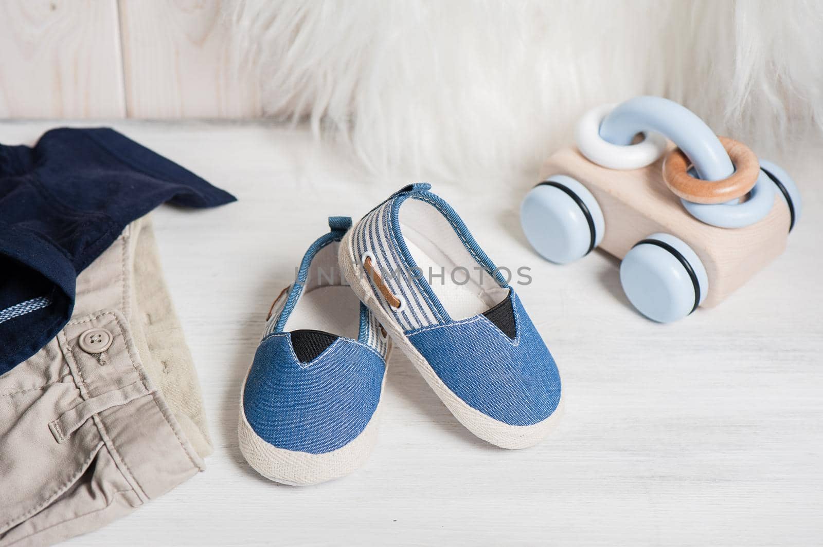 little blue shoes for baby with toys, baby clothing, baby accessories