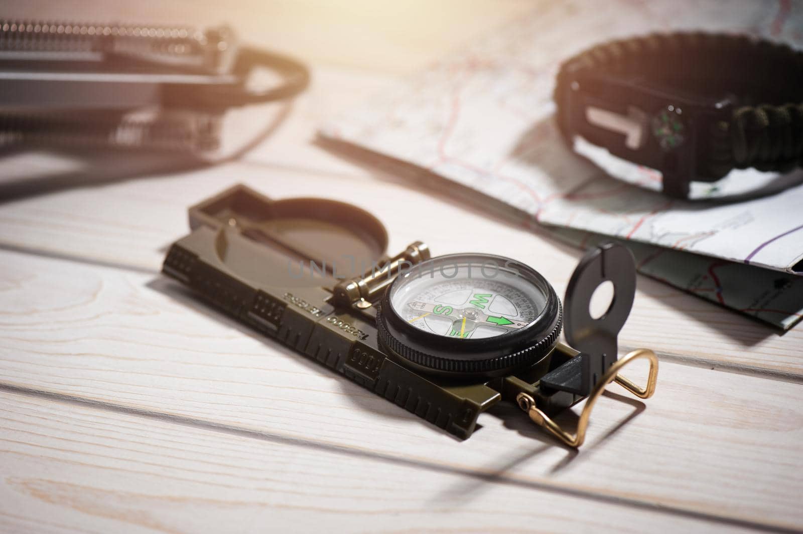 closeup military style of compass for military or camping.