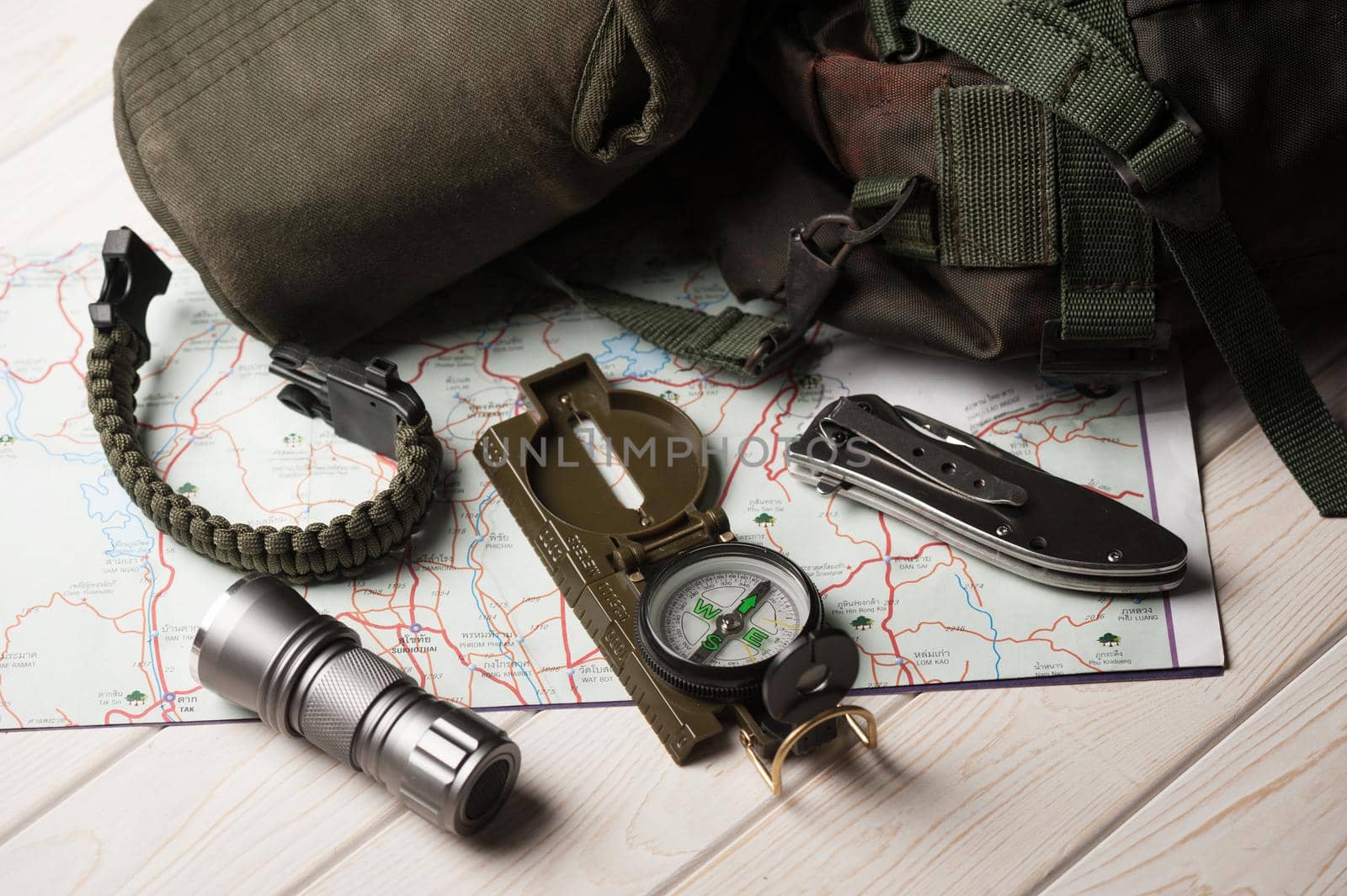 closeup military style of compass for military or camping.