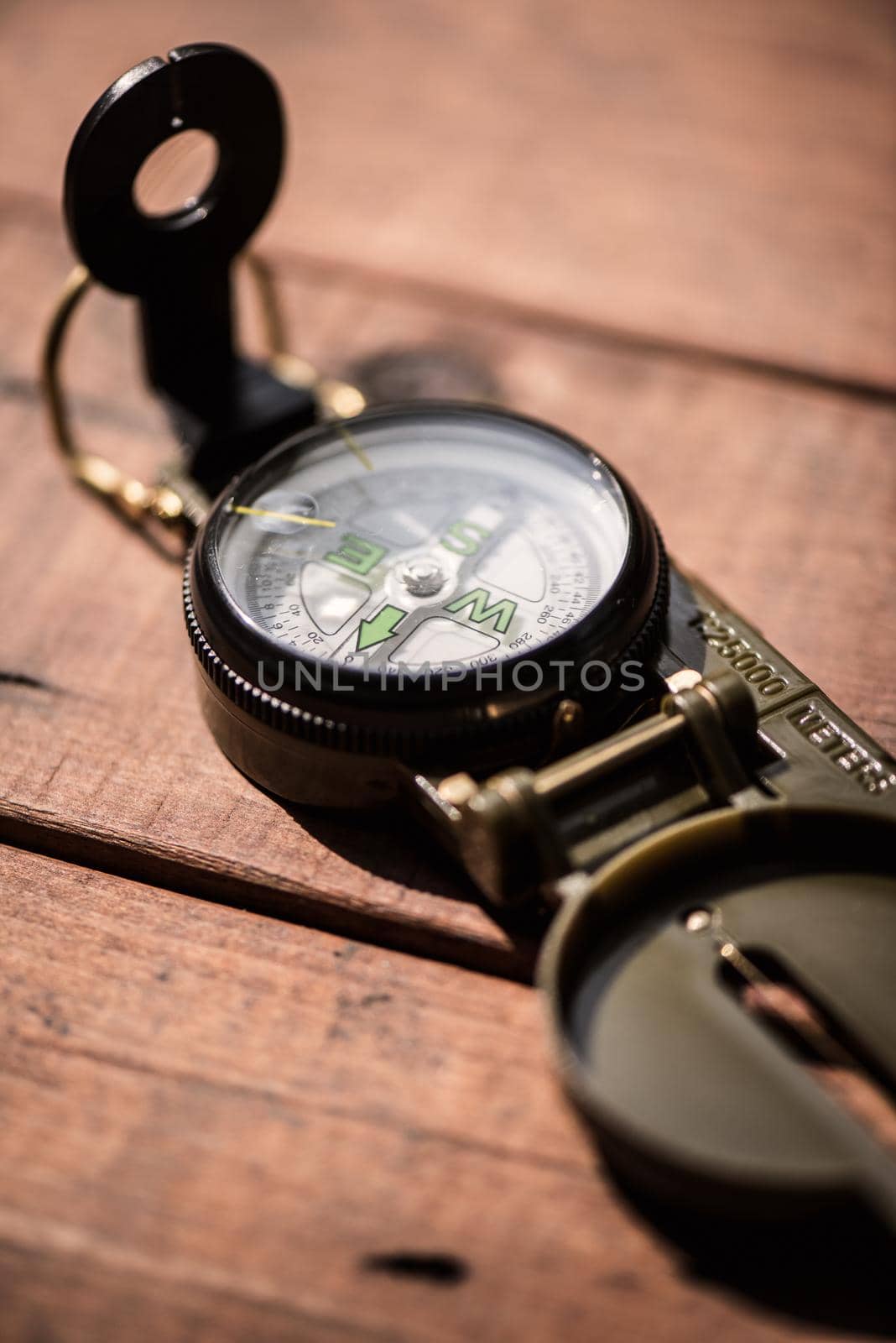 closeup military style of compass for military or camping.