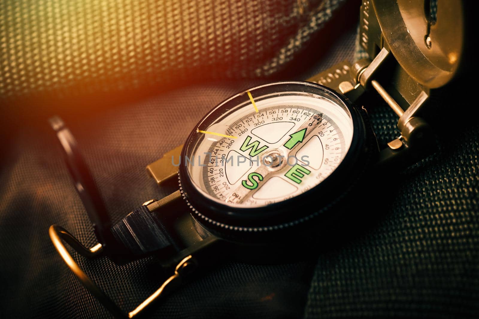 closeup military style of compass for military or camping.