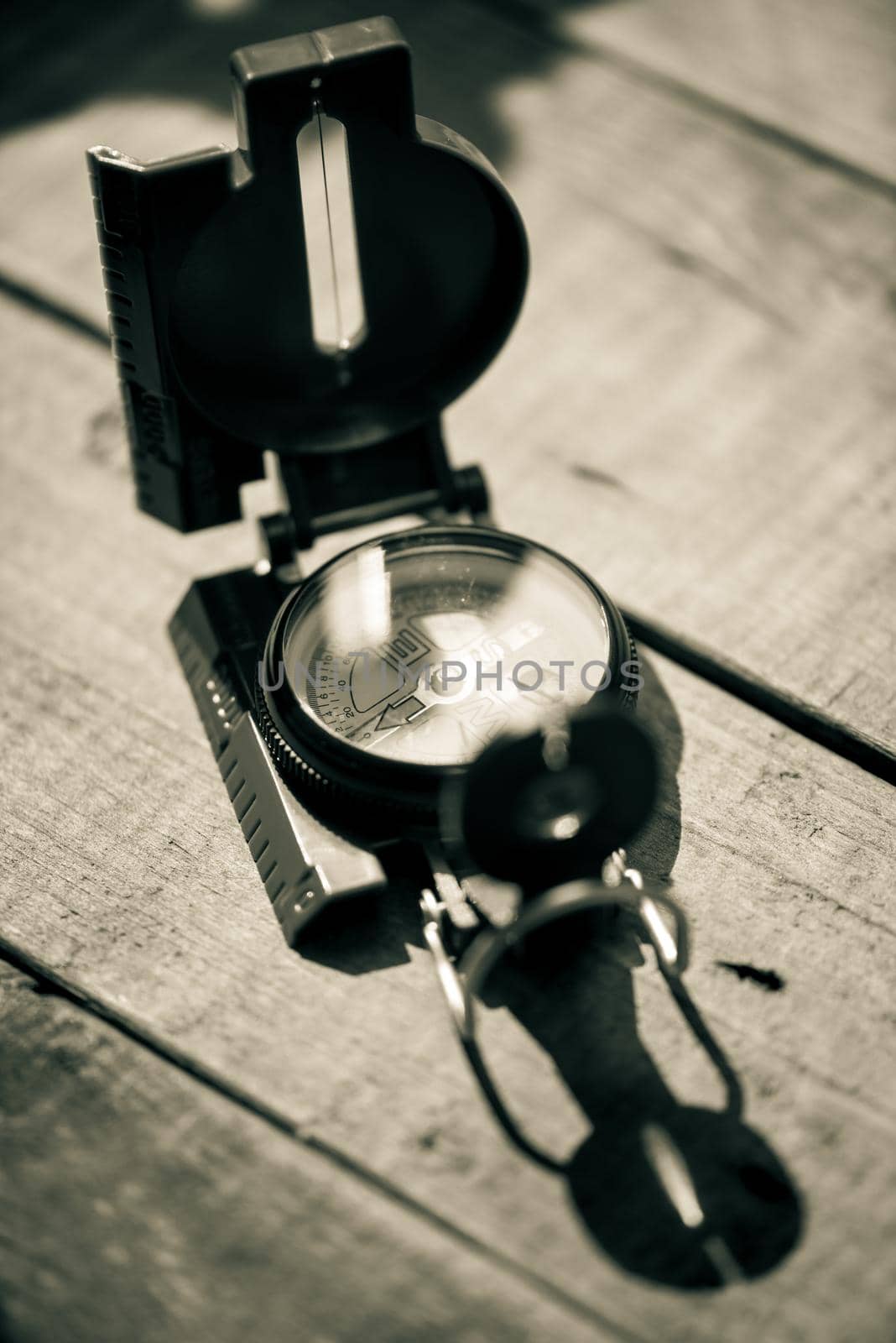 closeup military style of compass for military or camping.