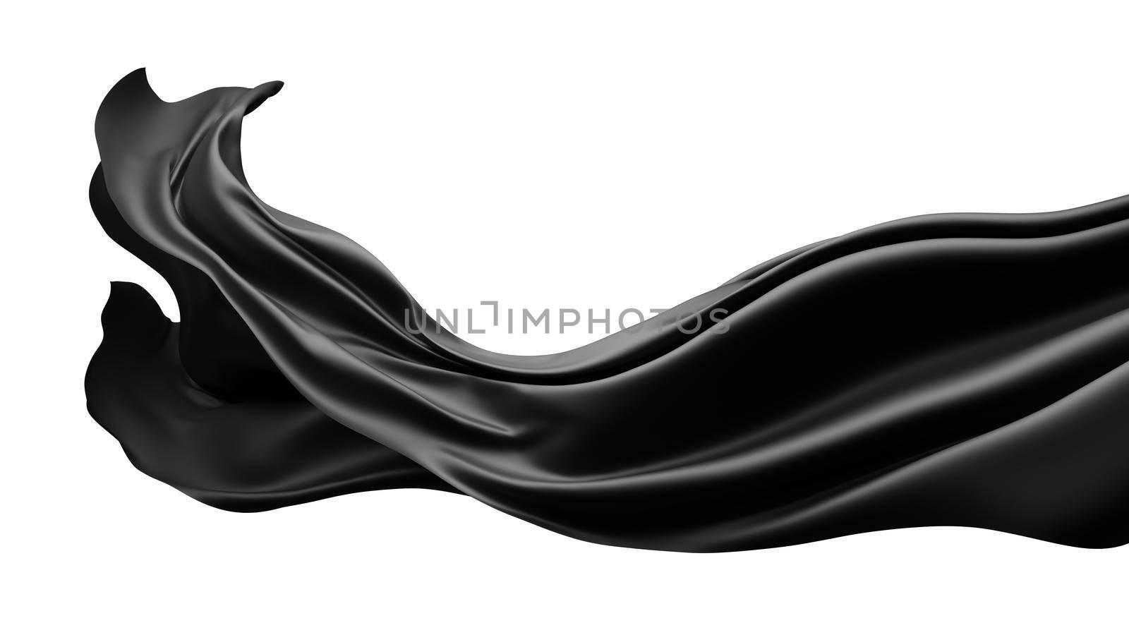 Black fabric flying in the wind isolated on white background 3D render by Myimagine