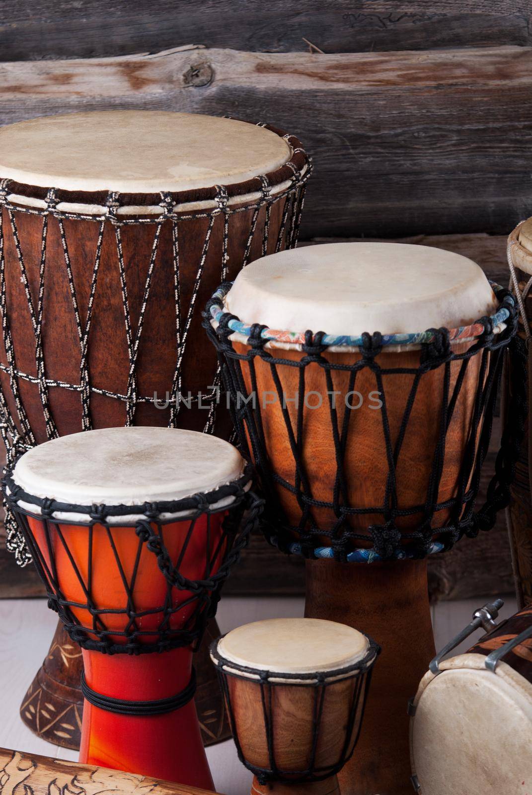 variation of ethnic drums different sizes from small to huge