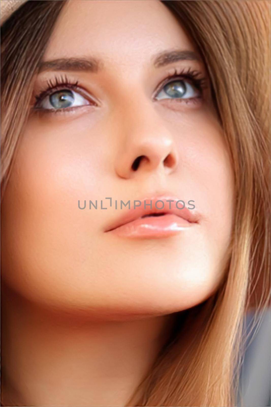 Fashion, travel and beauty face portrait of young woman, beautiful model wearing beach sun hat in summer, head accessory and style concept