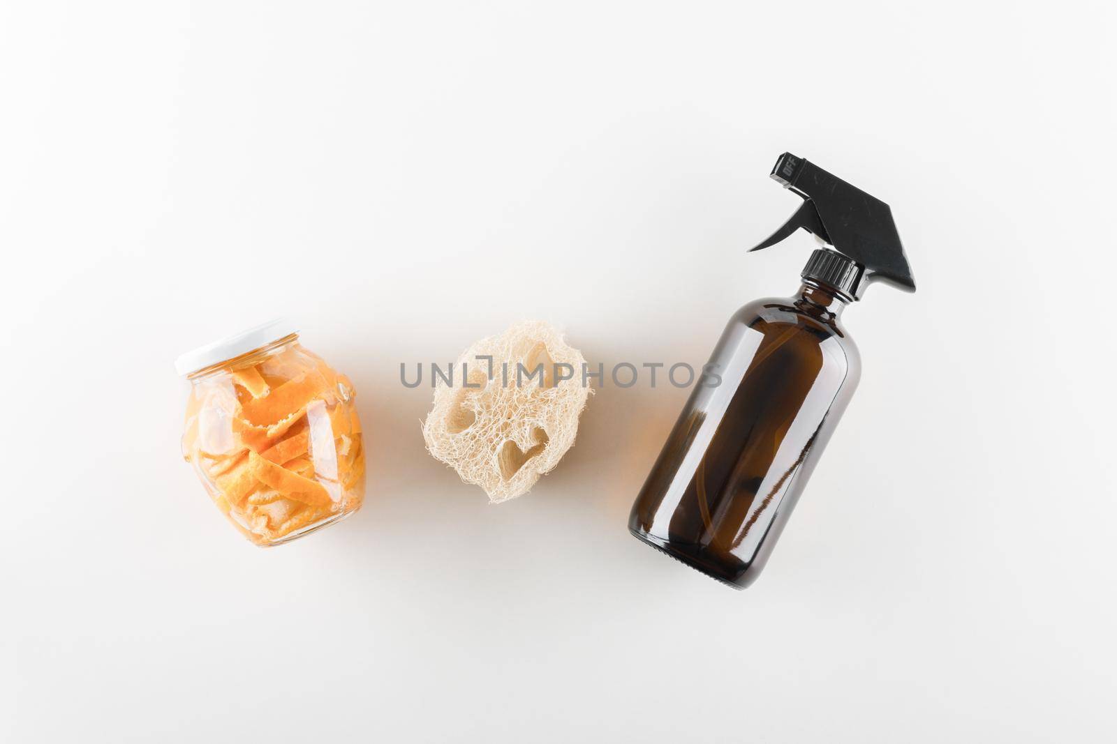 home cleaning with vinegar and orange peals. zero waste cleaning concept