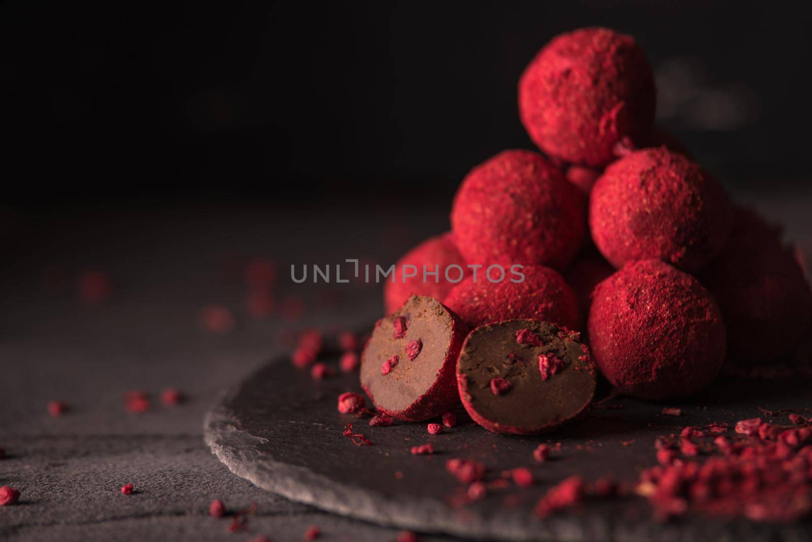 chocolate truffle with raspberry powder by maramorosz