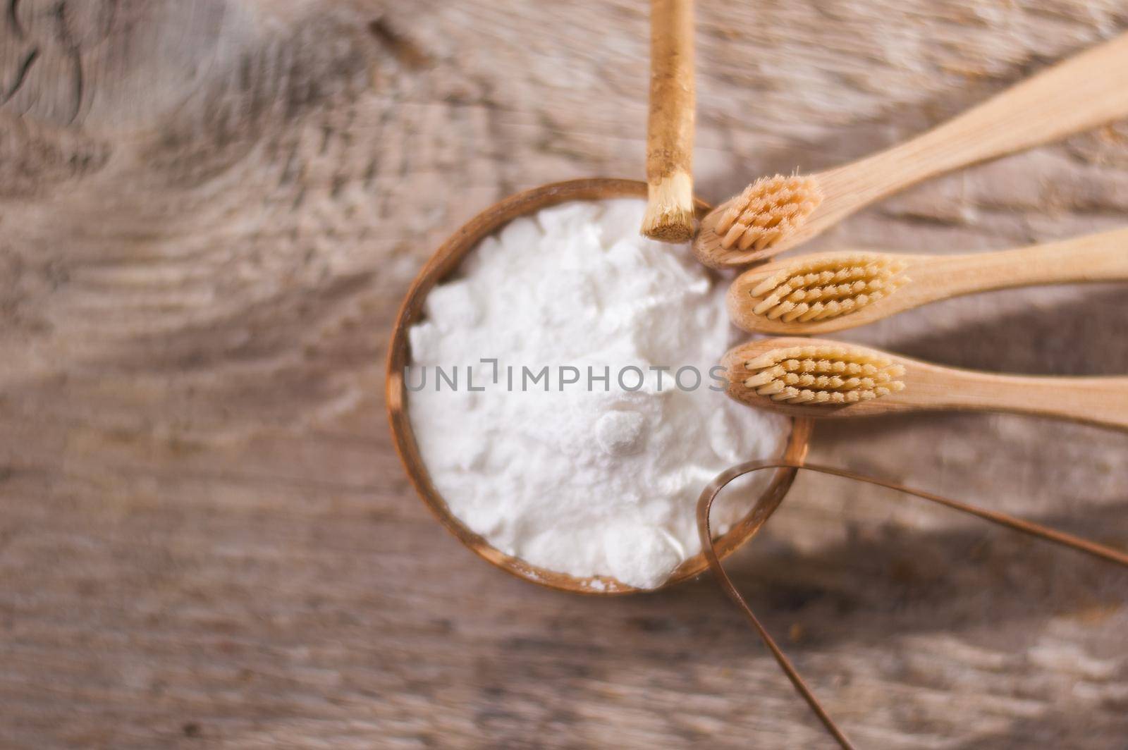 bamboo toothbrush with baking soda and miswak. High quality photo