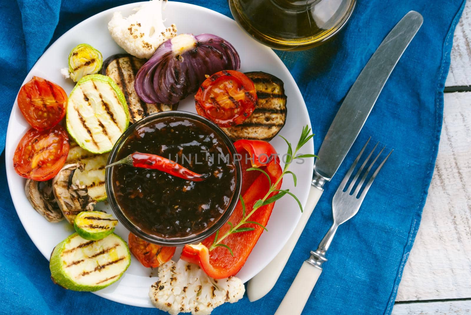 grilled vegetables with teriyaki sauce. High quality photo