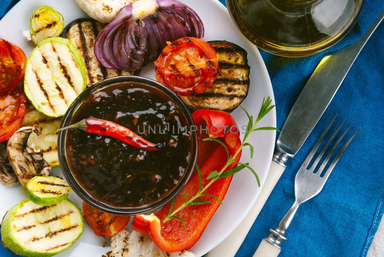 grilled vegetables with teriyaki sauce. High quality photo