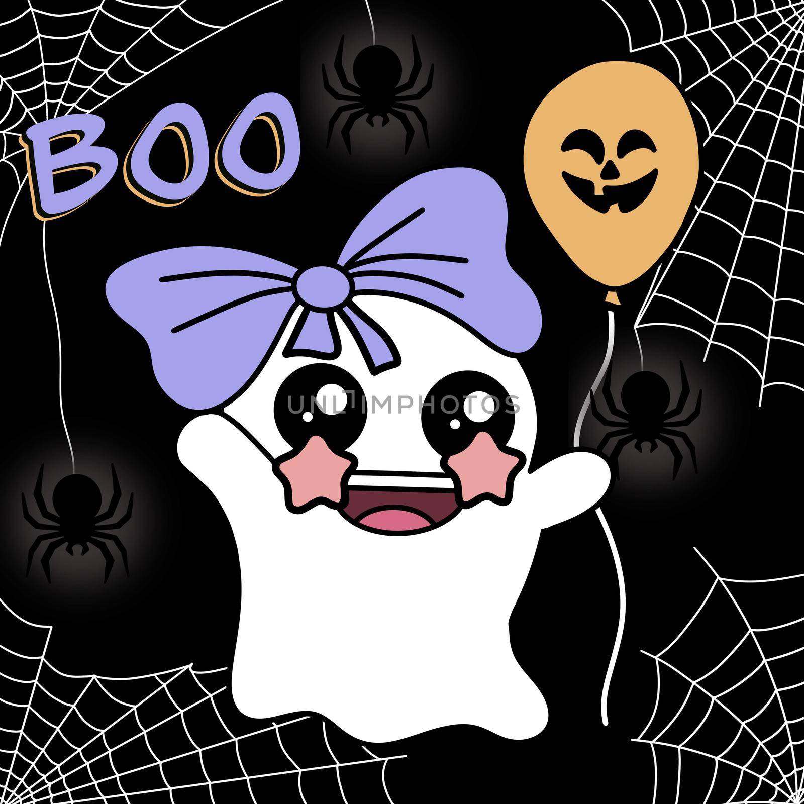 Bringing Boo on a dark background with a balloon.