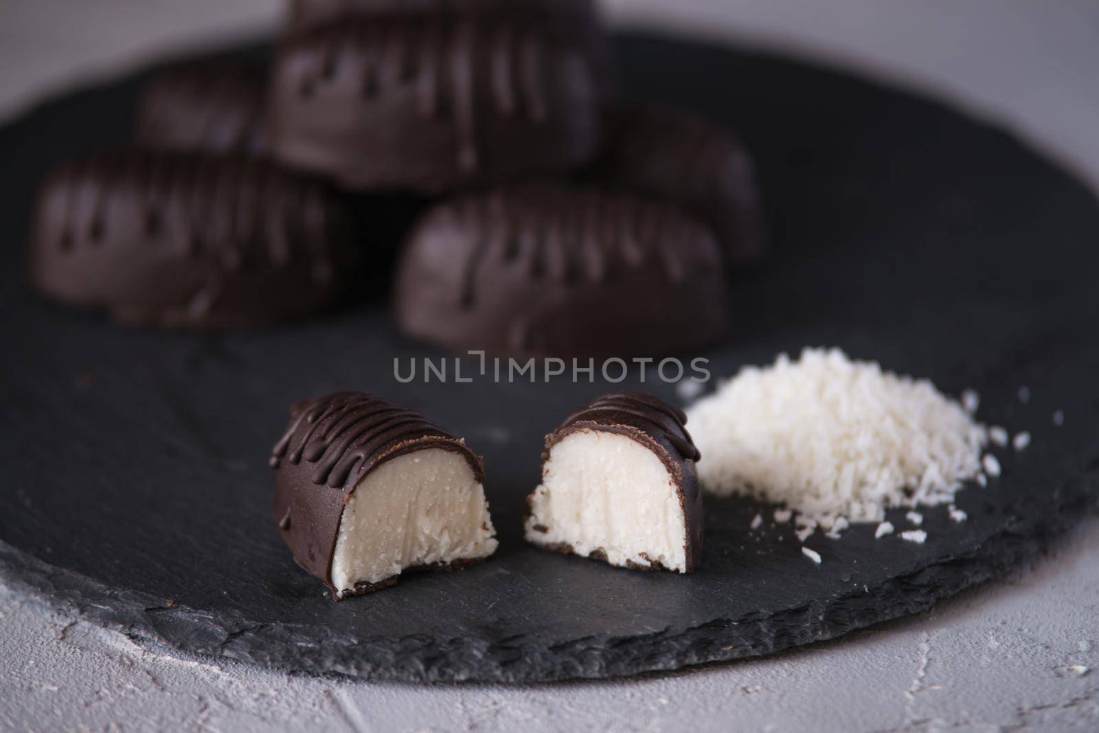 chocolate homemade bounty with coconut fillings by maramorosz