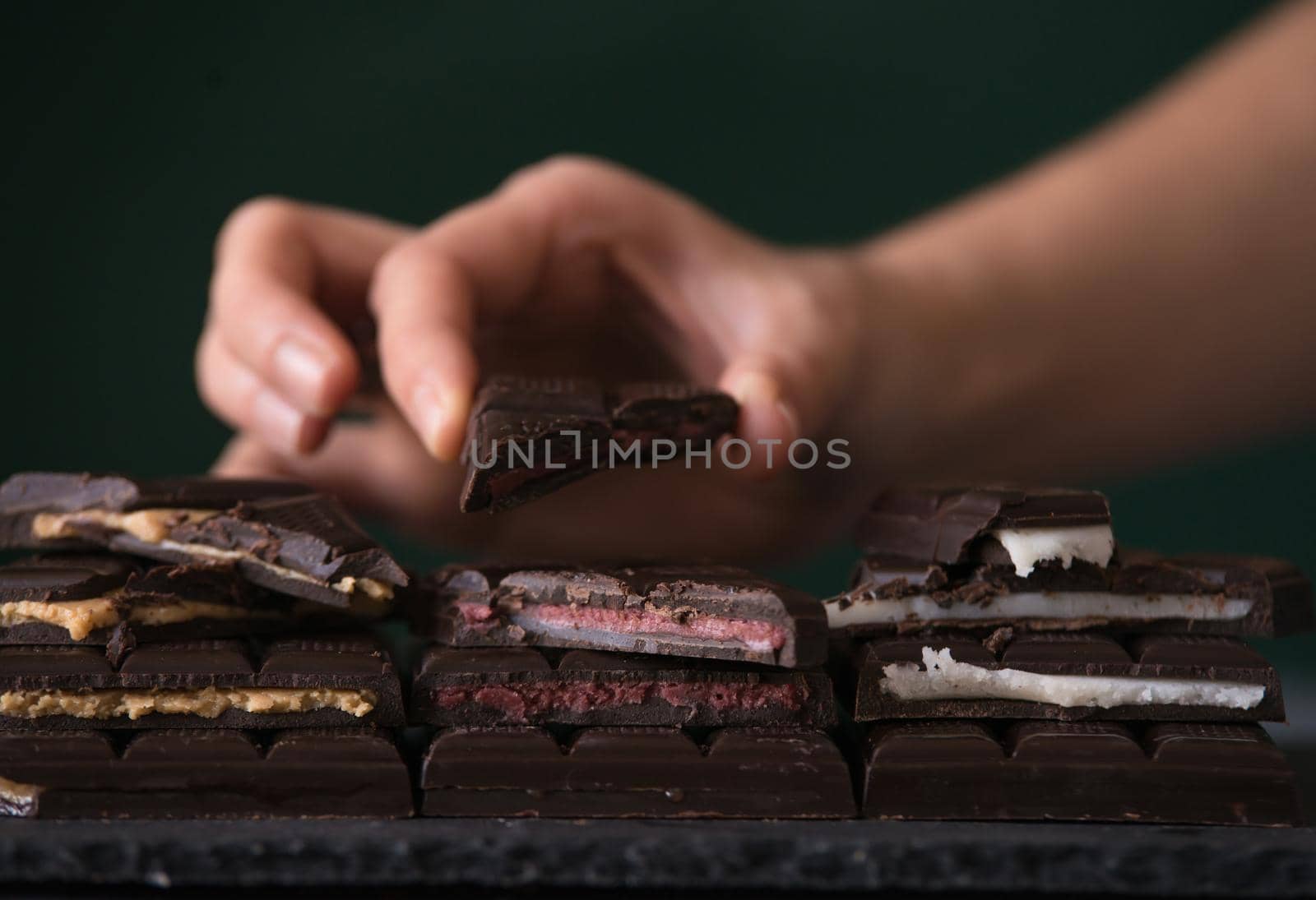 variety of homemade chocolate with different fillings by maramorosz