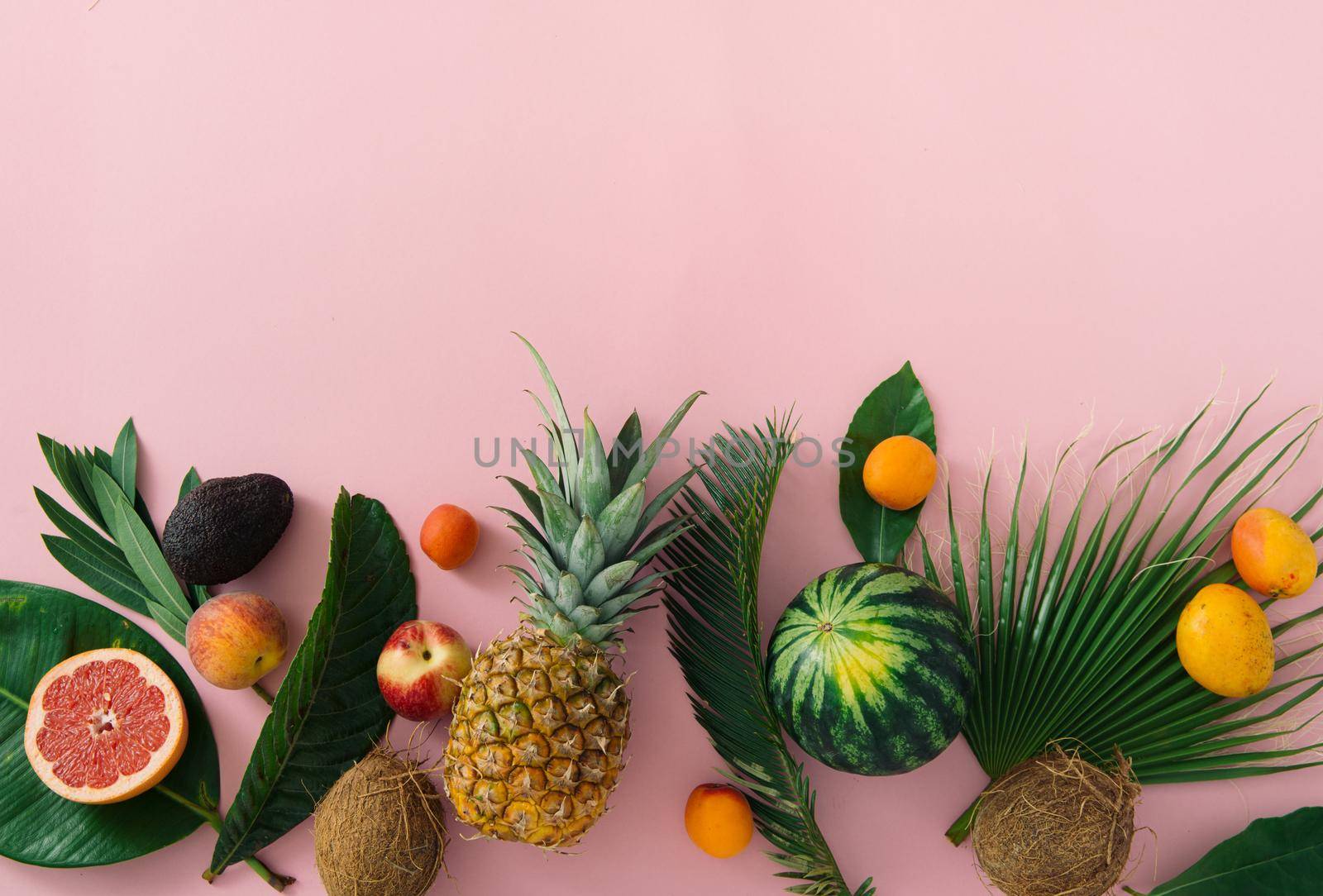 tropical fruits background with copy space. High quality photo