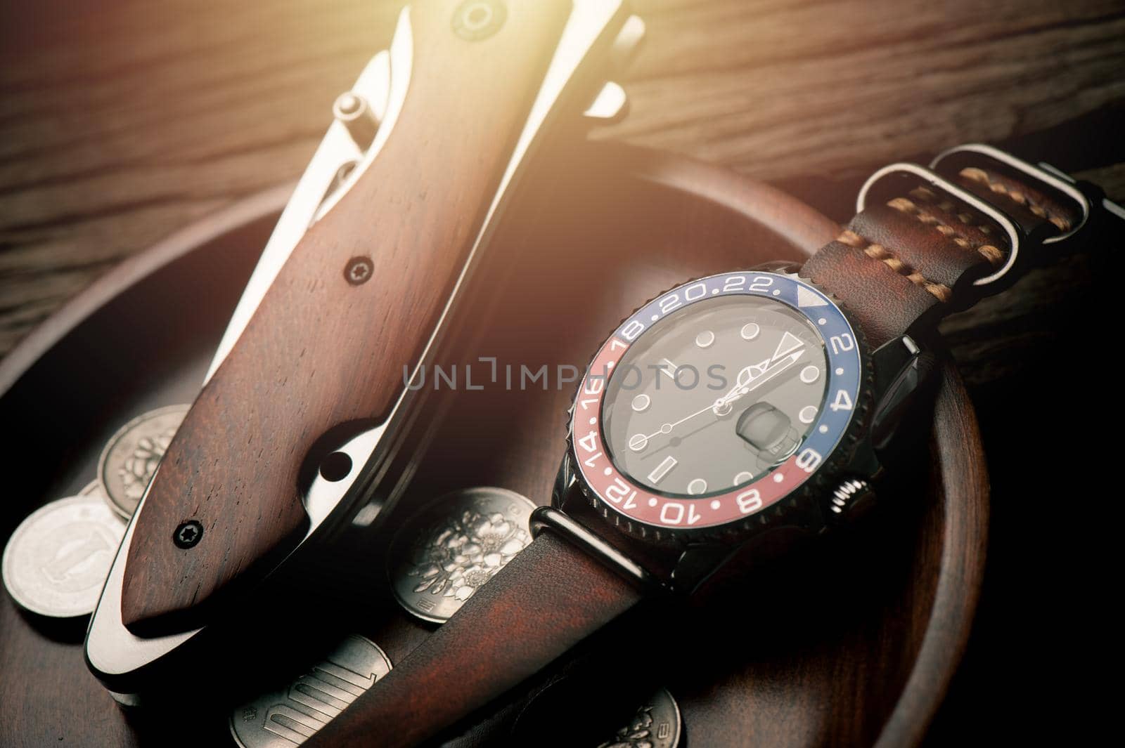 men wristwatch with leather strap by norgal