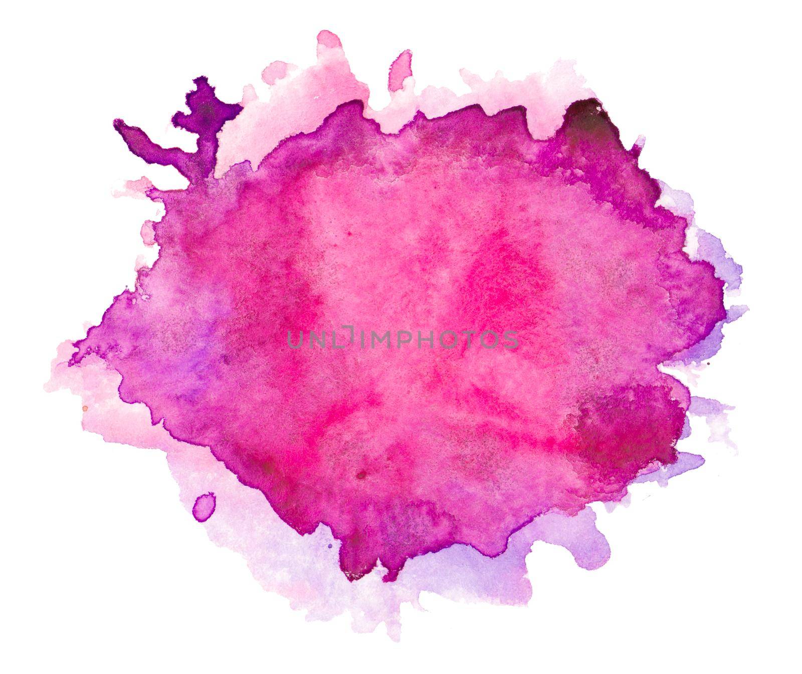 Abstract red purple watercolor splash texture isolated on white background. Bright red blue mix paint stain drops. Abstract illustration, banner, poster for text, decoration element