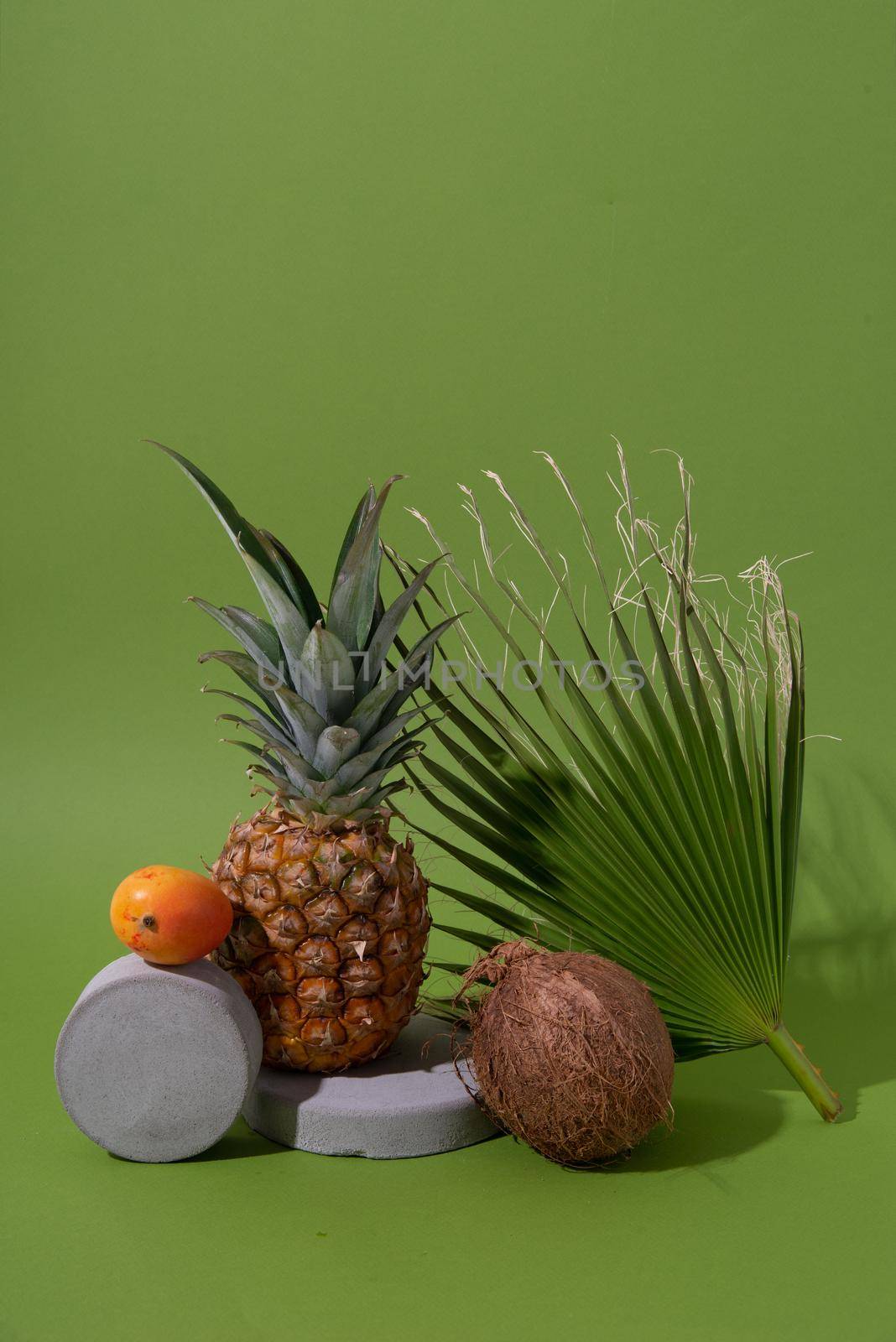 mock up with tropical leaves and fruits. High quality photo