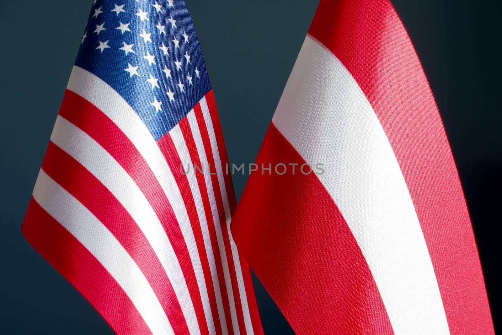 Close-up of USA and Austrian flags.