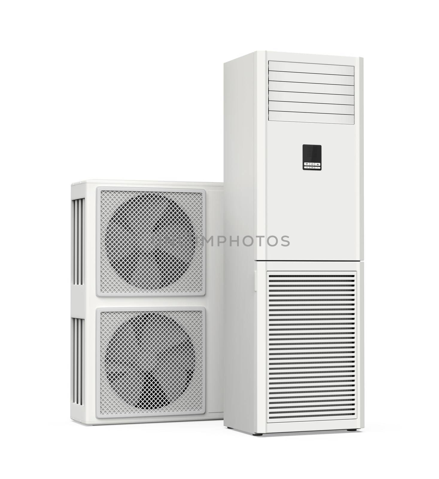 Big floor standing split system air conditioner on white background