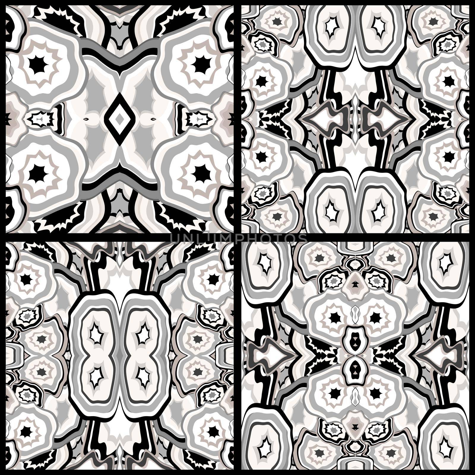 Set of four black and white abstract geometrical pattern