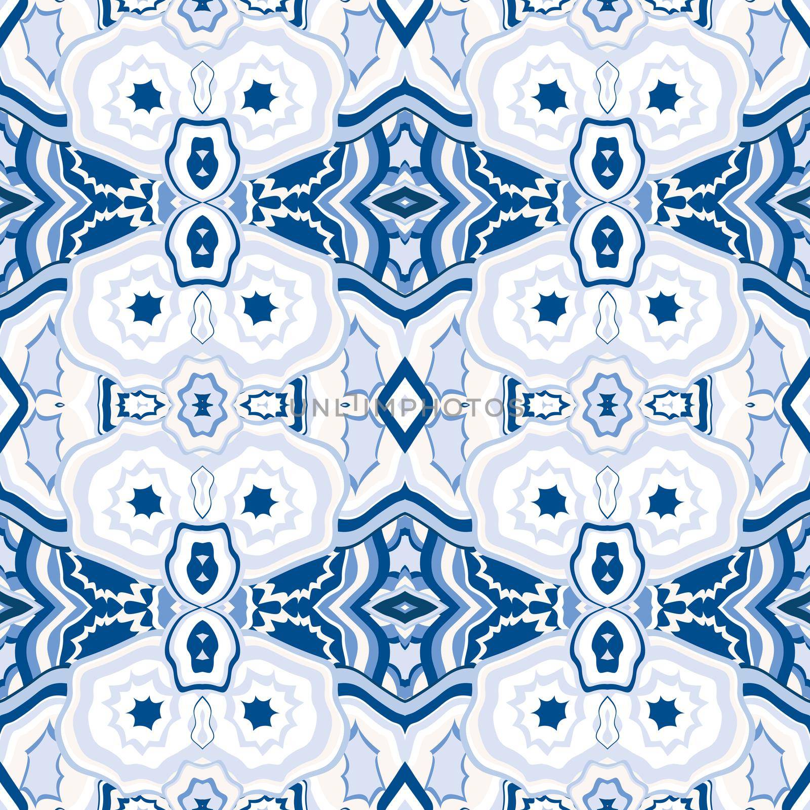 Blue tile with geometrical motifs seamless pattern