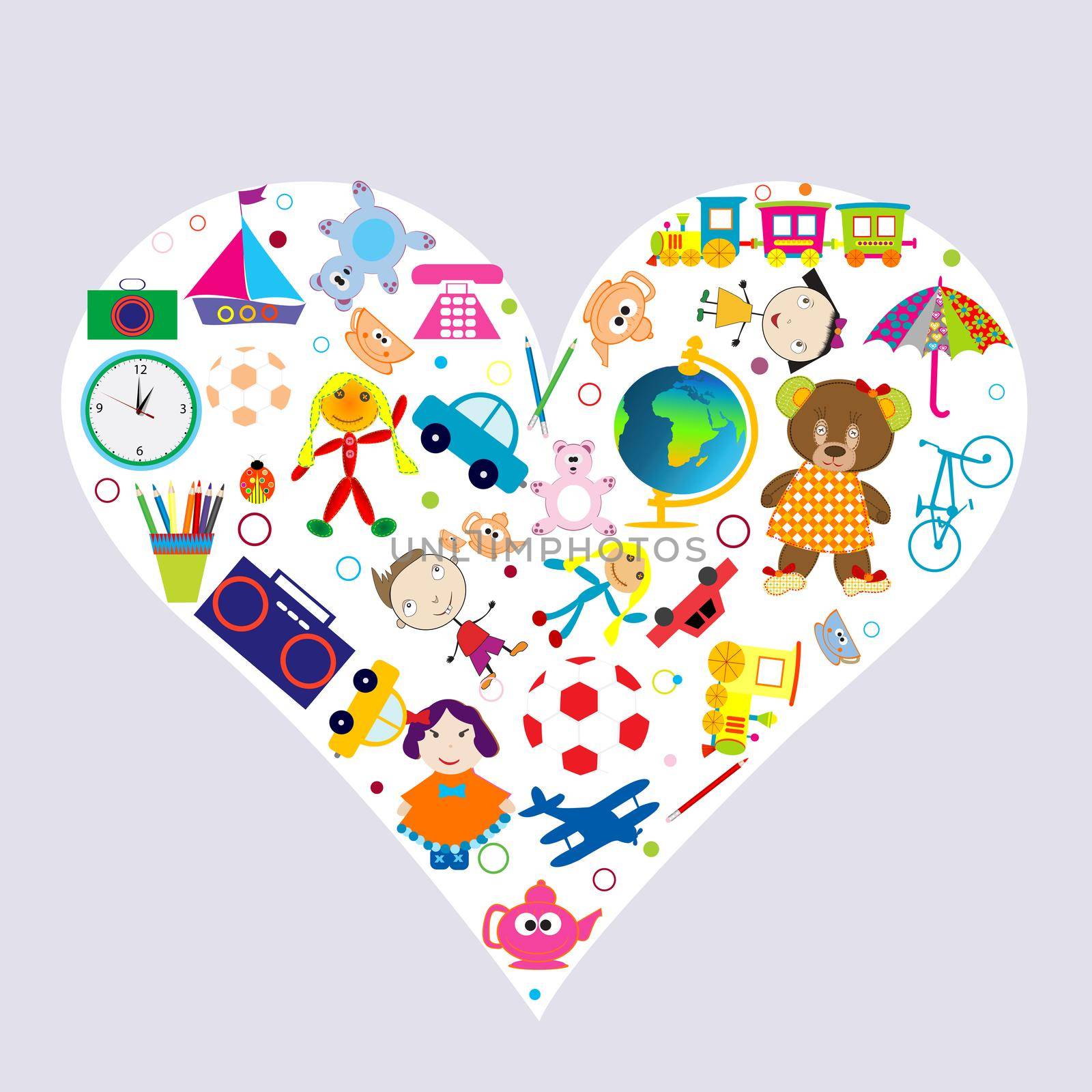 A heart shape made from a pile of toys