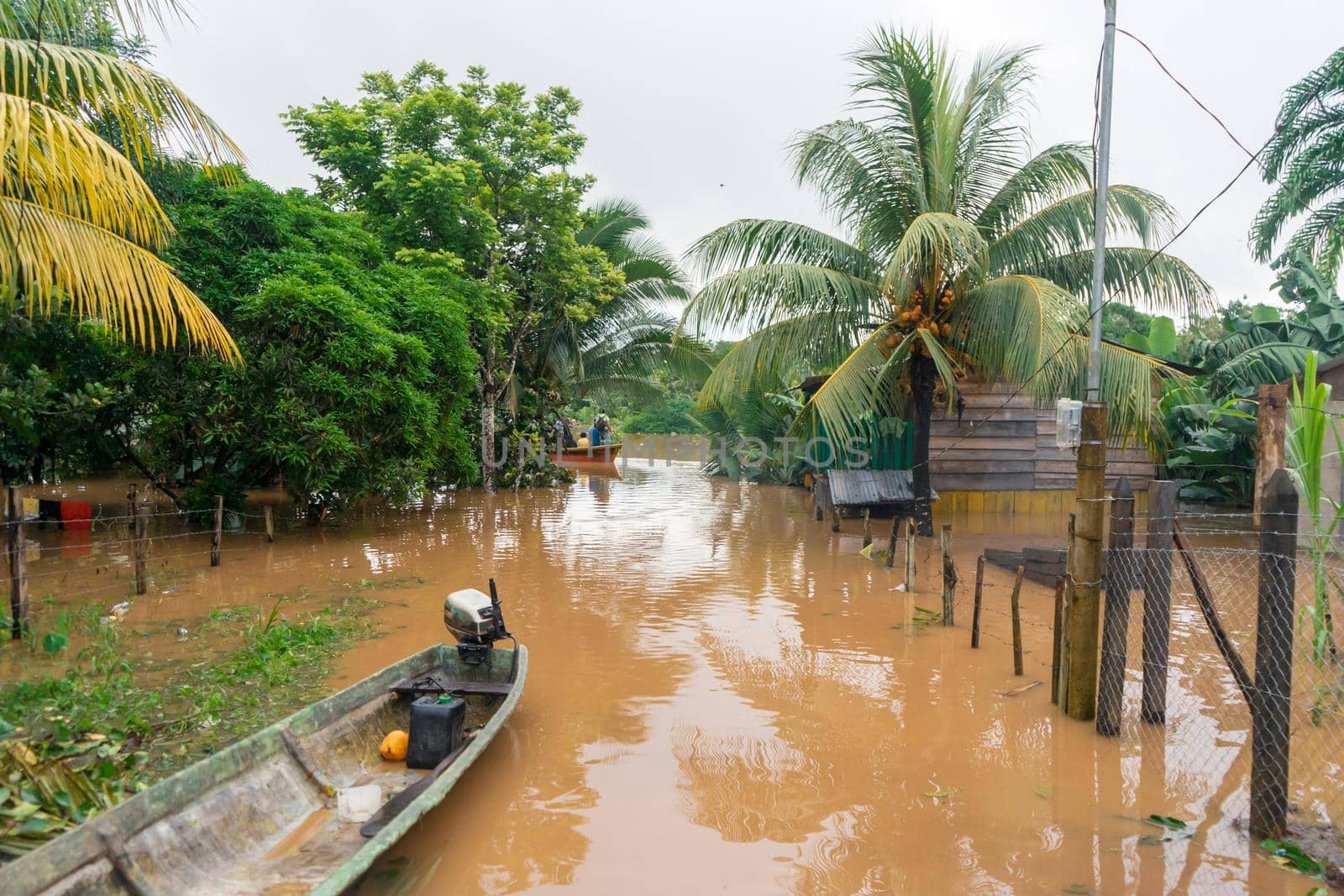 Boats crossing a swollen river in the municipality of El Rama, North Caribbean of Nicaragua