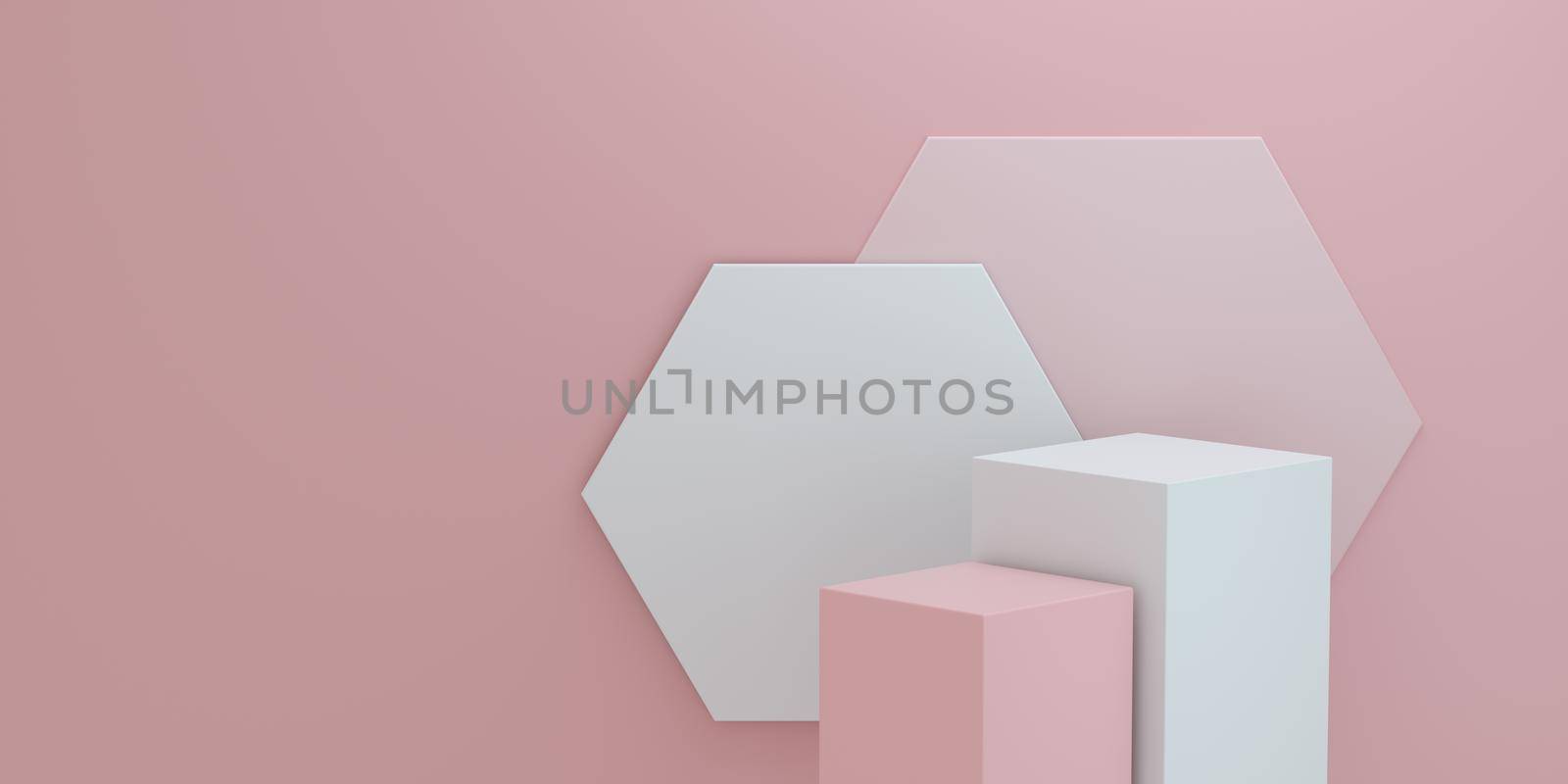 Hexagon room pink Cubes pedestal for product display for exhibition product display. Empty podium platform. by ImagesRouges