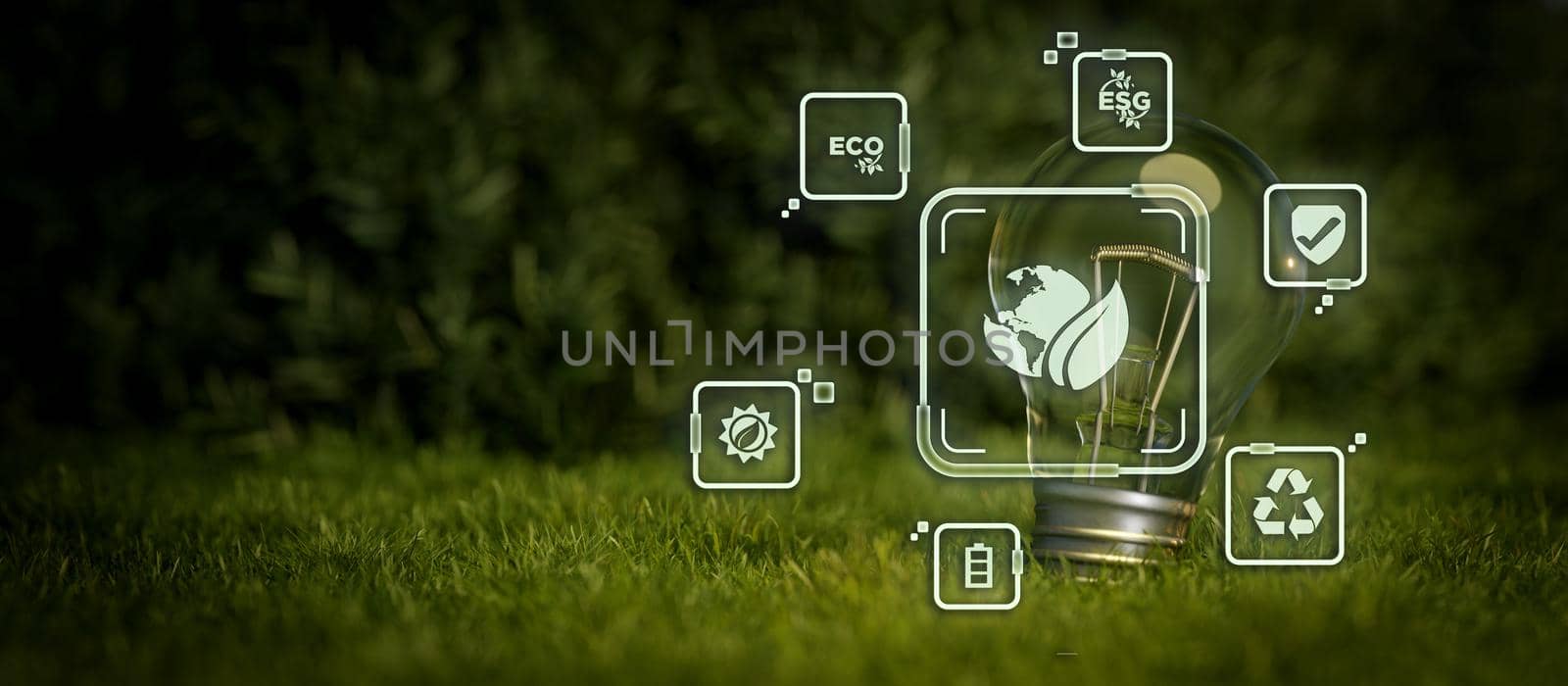 The concept of nature about management esg, sustainability, ecology and renewable energy for save the world environmental and conservation 3D Illustration