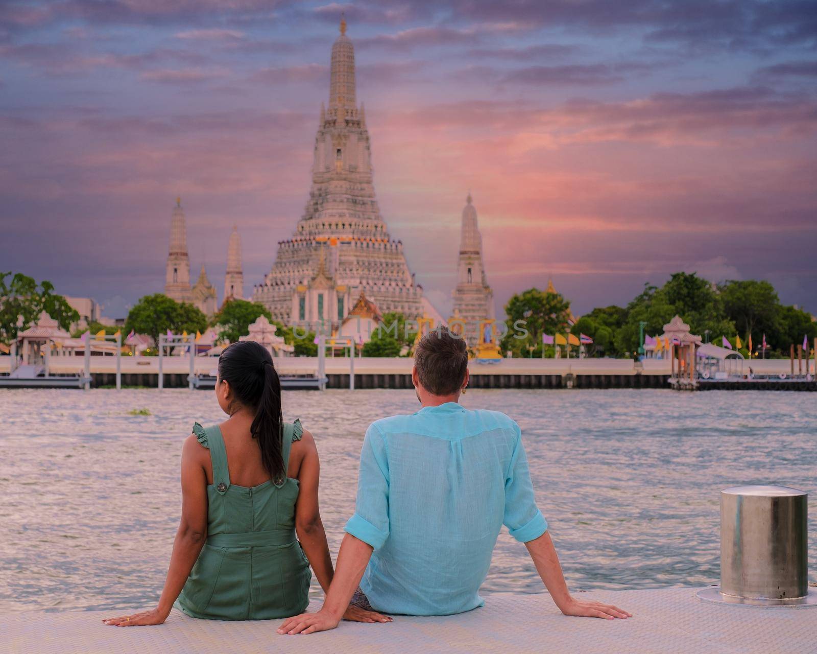 Wat Arun temple Bangkok Thailand, Temple of Dawn, Buddhist temple alongside Chao Phraya River by fokkebok