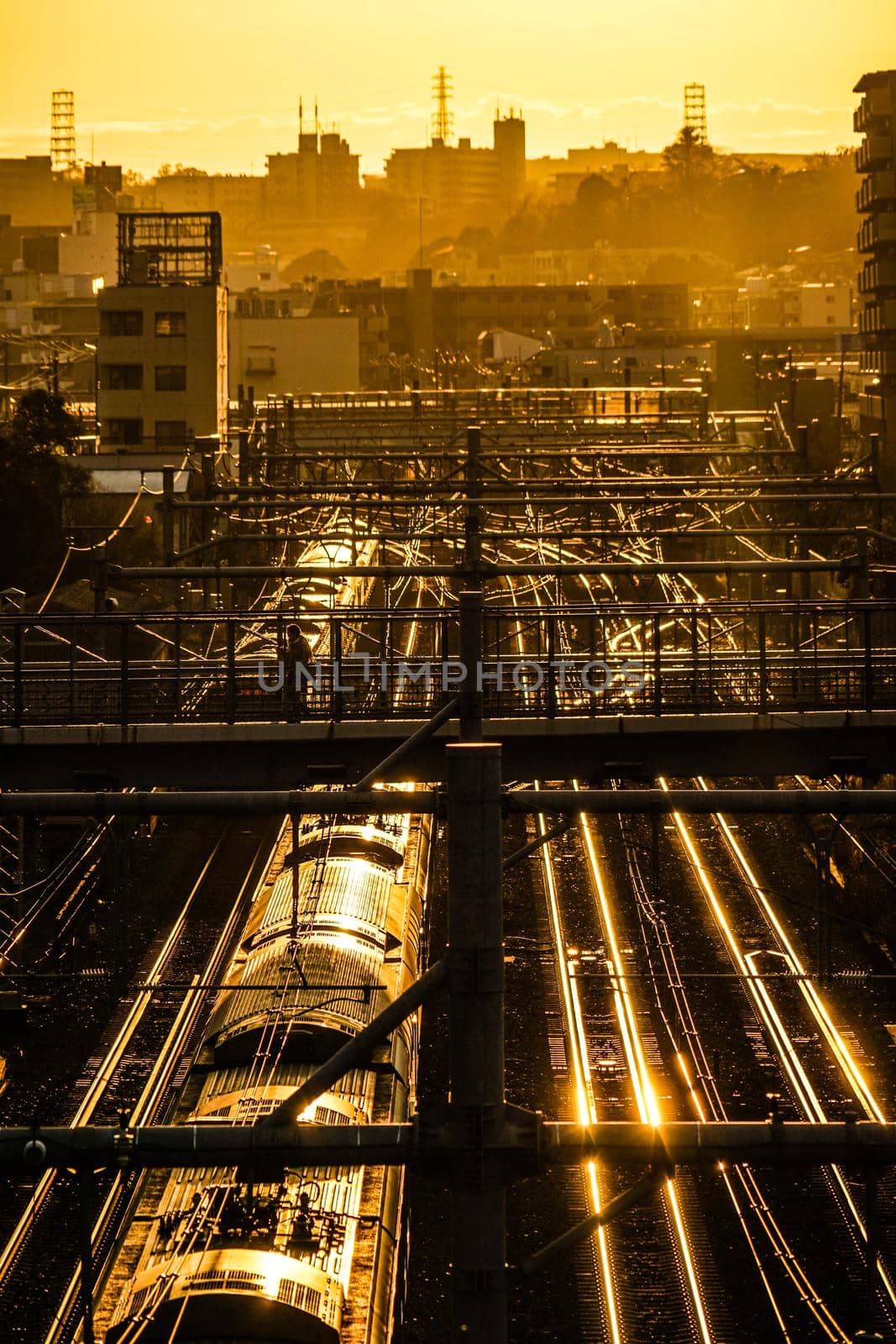 Sunset cityscape and track image. Shooting Location: Yokohama-city kanagawa prefecture