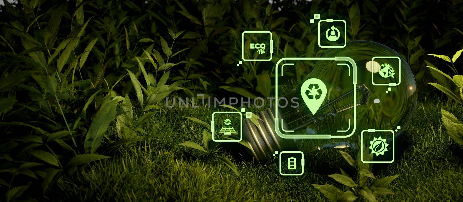 Abstract Eco Earth Sustainability Preservation Bulb Concept Banner Background 3D Render by yay_lmrb