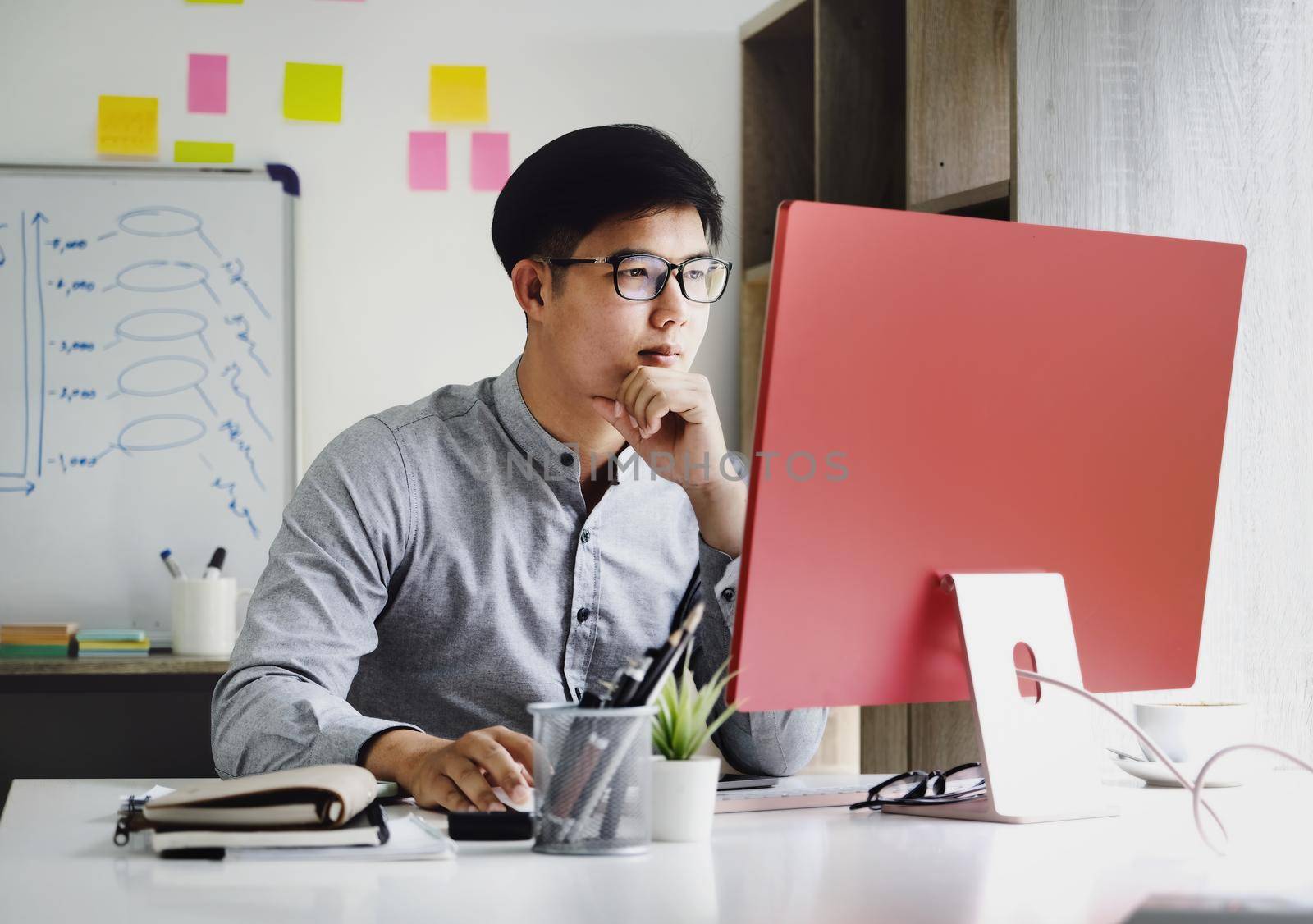 Work from home Company employees use their computers to work from home to prevent the coronavirus from meeting outsiders