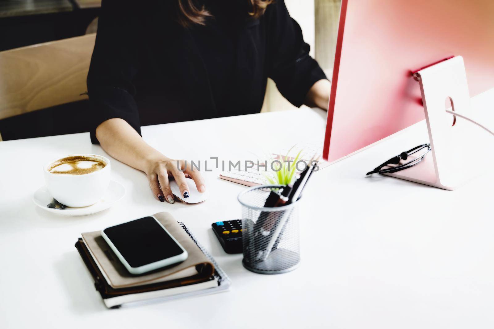 Work from home Company employees use their computers to work from home to prevent the corona virus from meeting outsiders