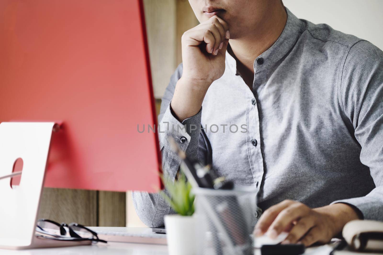 Work from home Company employees use their computers to work from home to prevent the coronavirus from meeting outsiders