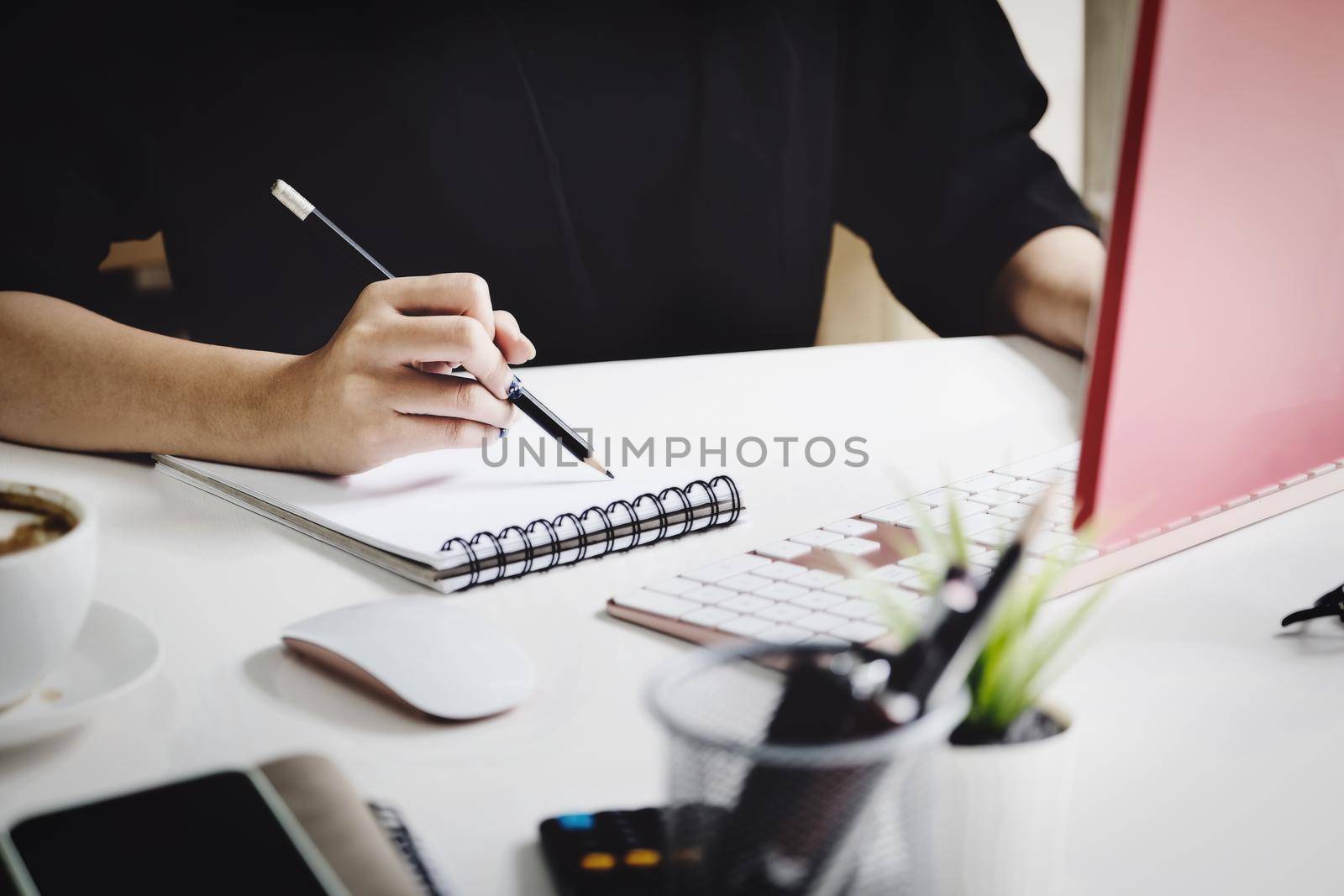 Work from home Company employees use their notebook and computers to work from home to prevent the corona virus from meeting outsiders