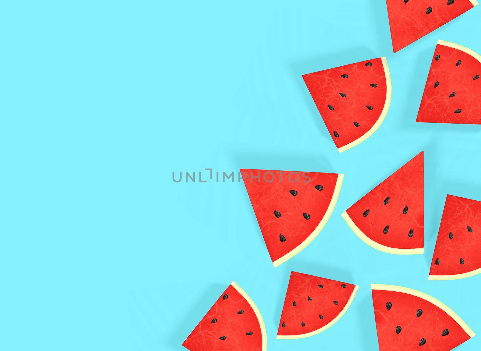 watermelon slices on a blue background . Summer watermelon background 3d-rendering by KCreeper