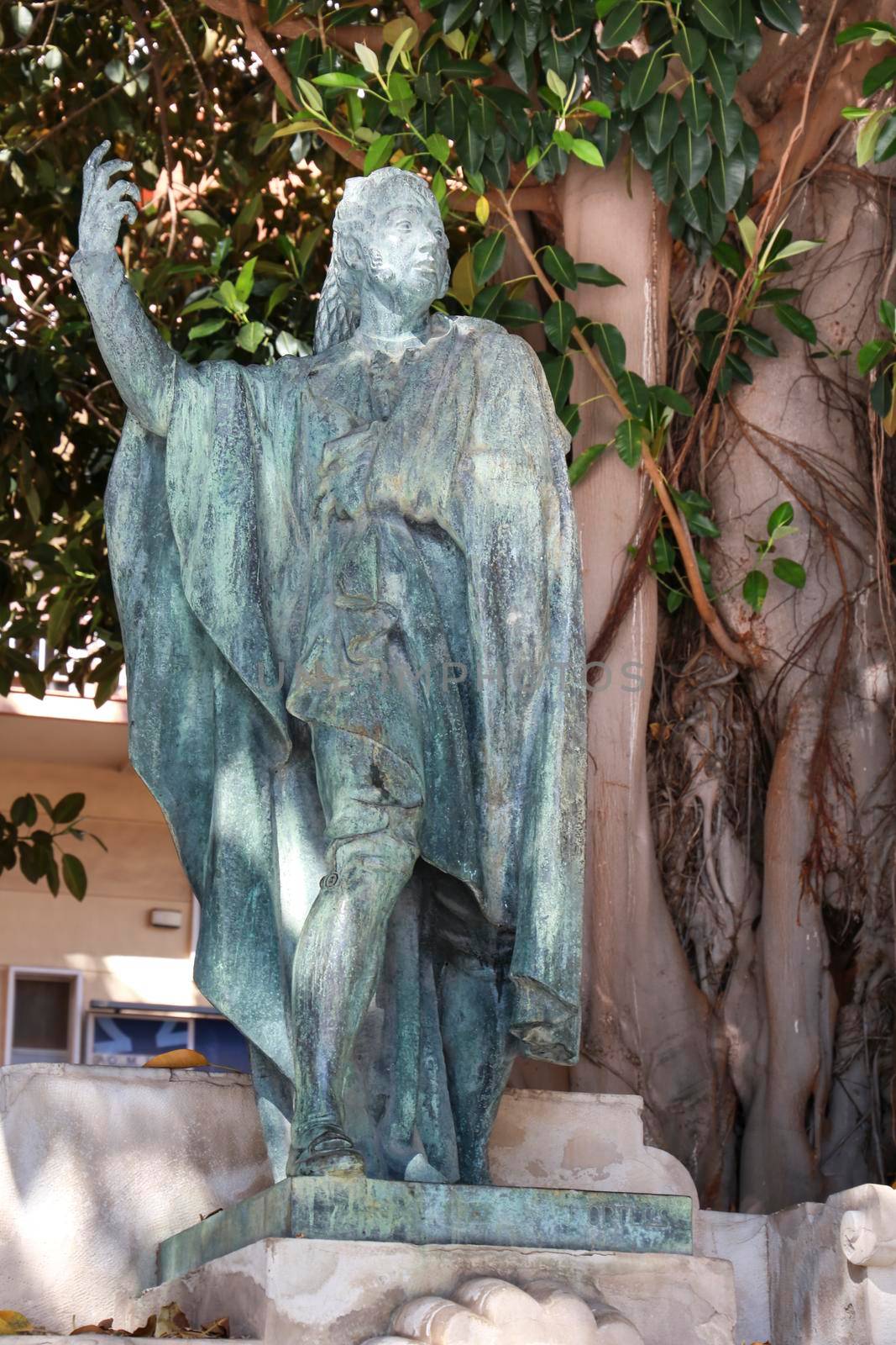 Cartagena, Murcia, Spain- July 17, 2022: Isidoro Maiquez statue at San Francisco Square in Cartagena
