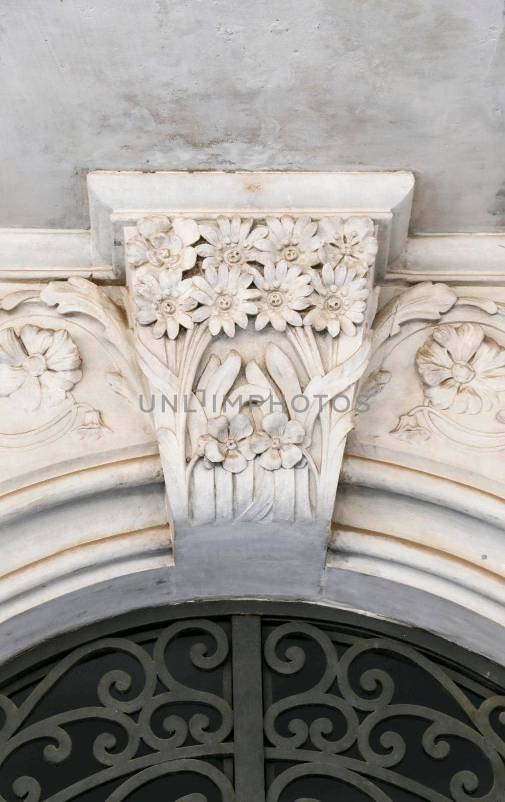 Cartagena, Murcia, Spain- July 18, 2022: Beautiful carved stone details of Maestre House Modernist Style next to San Francisco Square in Cartagena city