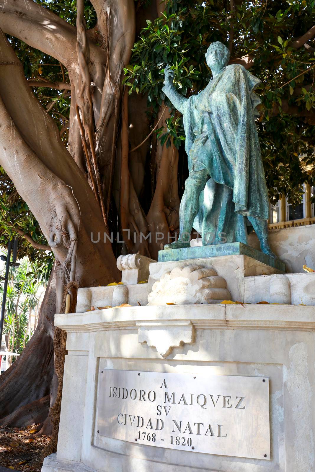 Cartagena, Murcia, Spain- July 17, 2022: Isidoro Maiquez statue at San Francisco Square in Cartagena