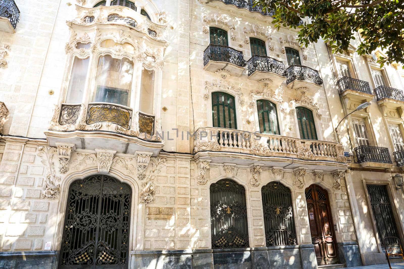 Cartagena, Murcia, Spain- July 18, 2022: Beautiful Maestre House Modernist Style next to San Francisco Square in Cartagena city
